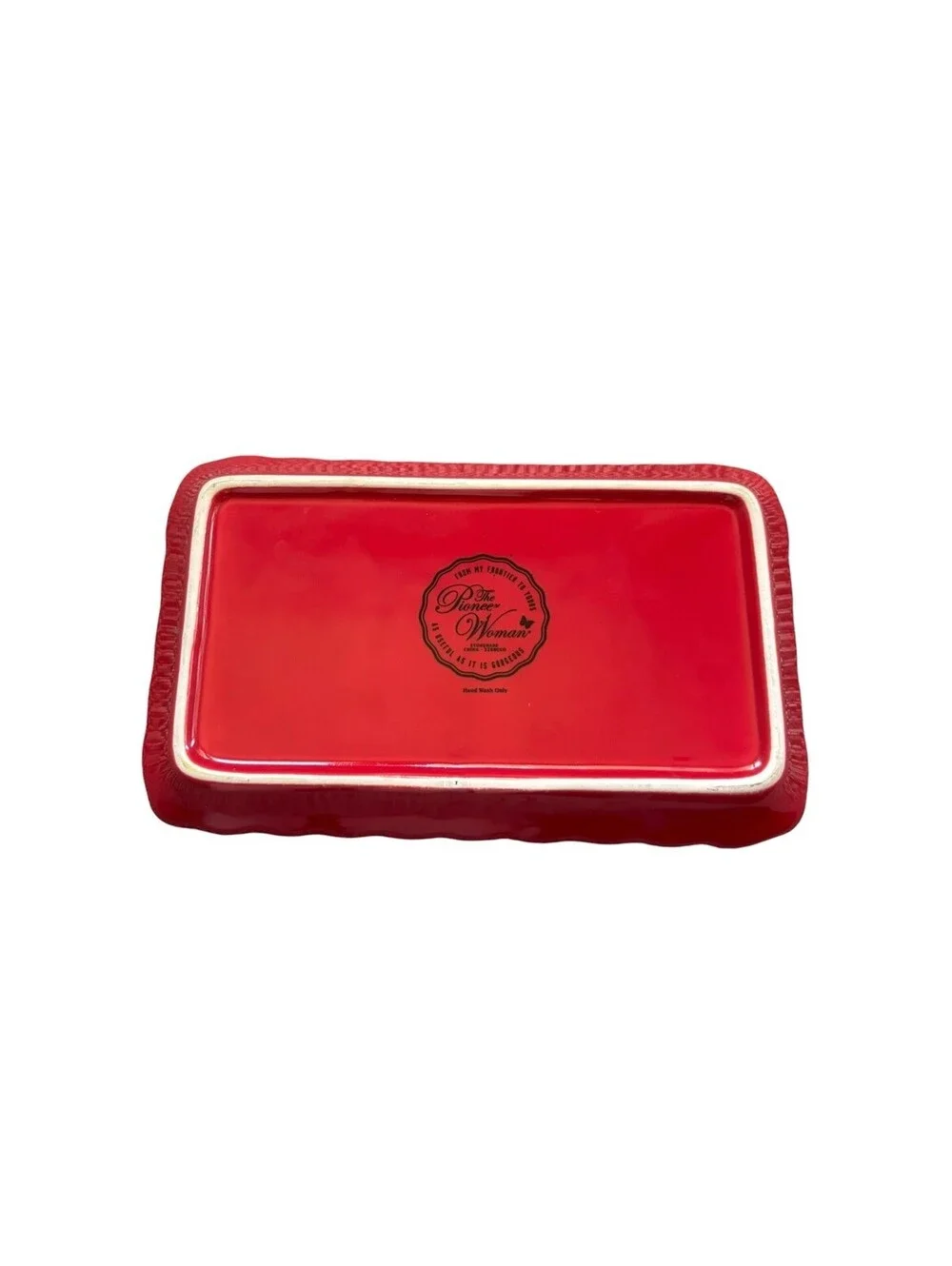 Pioneer Woman Red Embossed “Toni” Stoneware Covered Butter Dish 1/4 Lb